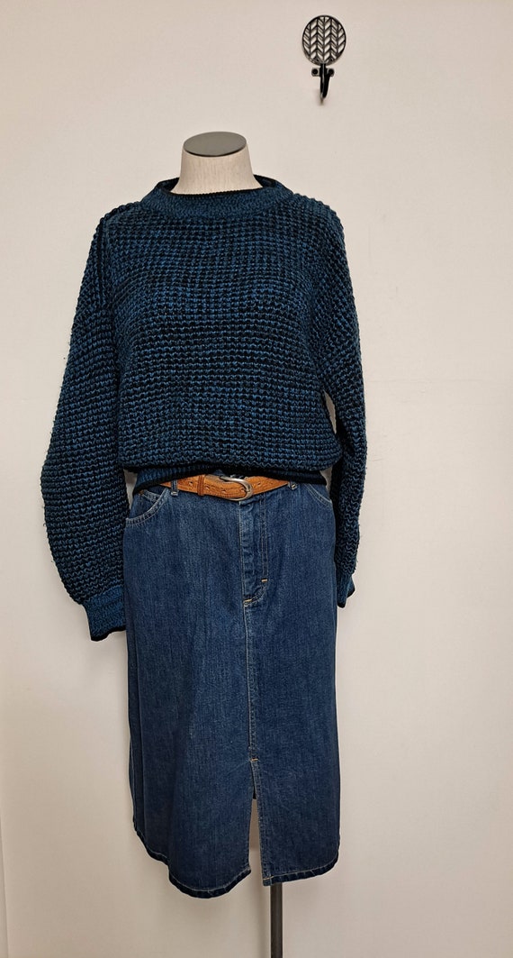 80s Midwest Traders Black and Blue Chunky Knit Sw… - image 5
