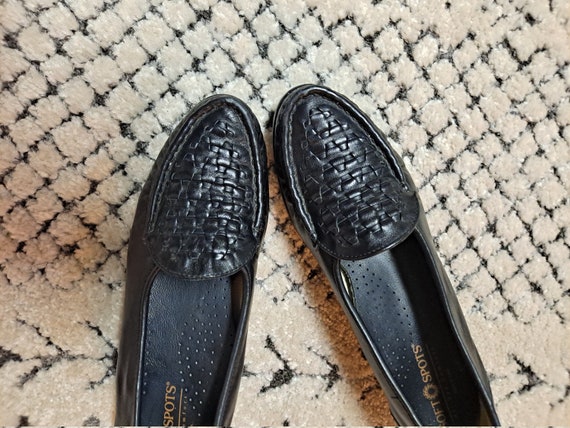 Vintage 80s Black Woven Leather Loafers women 7.5… - image 3