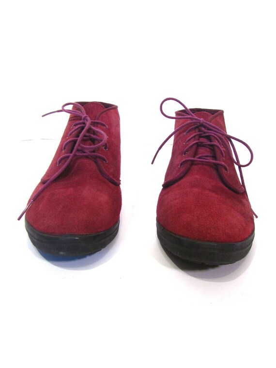 Vintage 80s Cranberry Suede Leather Lace Up Hi To… - image 2