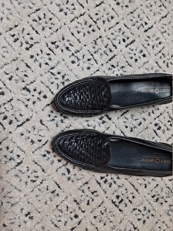 Vintage 80s Black Woven Leather Loafers women 7.5… - image 6