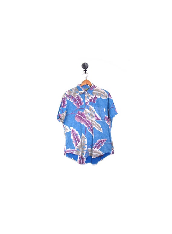 Vintage 80s Unisex Blue & Purple Floral Hawaiian B