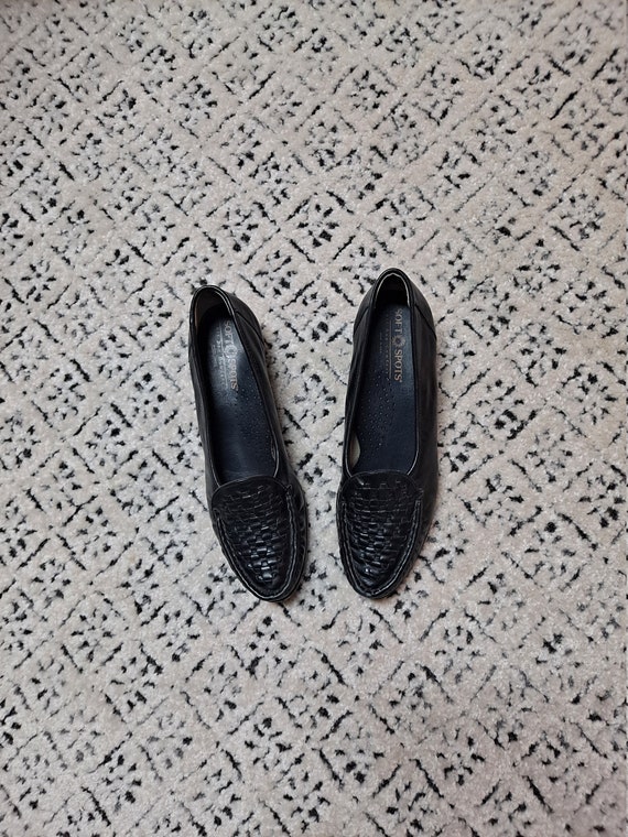 Vintage 80s Black Woven Leather Loafers women 7.5… - image 7