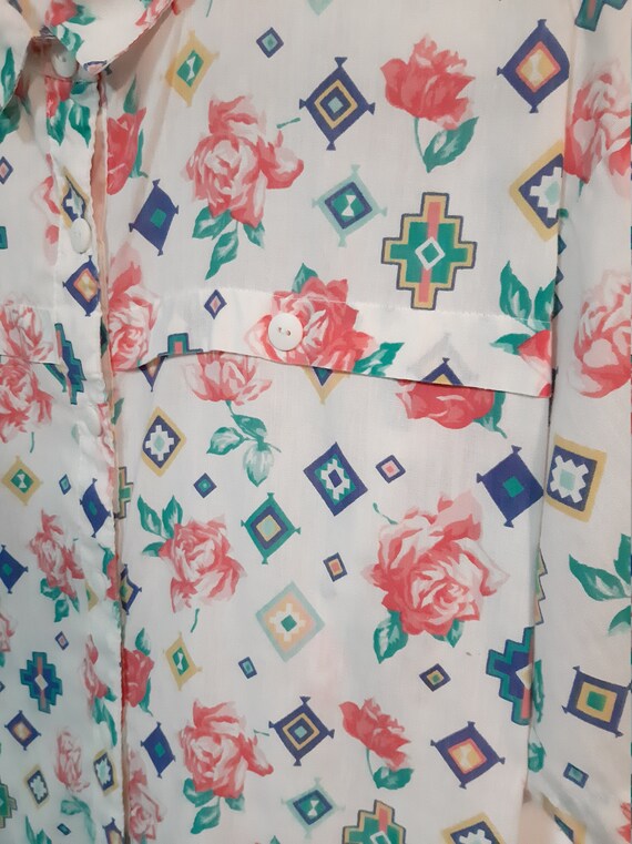 Vintage 90s Floral Southwestern Ikat Print Button… - image 5