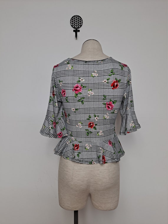 Vintage 90s Y2K Plaid Floral Ruffle Top women med… - image 2