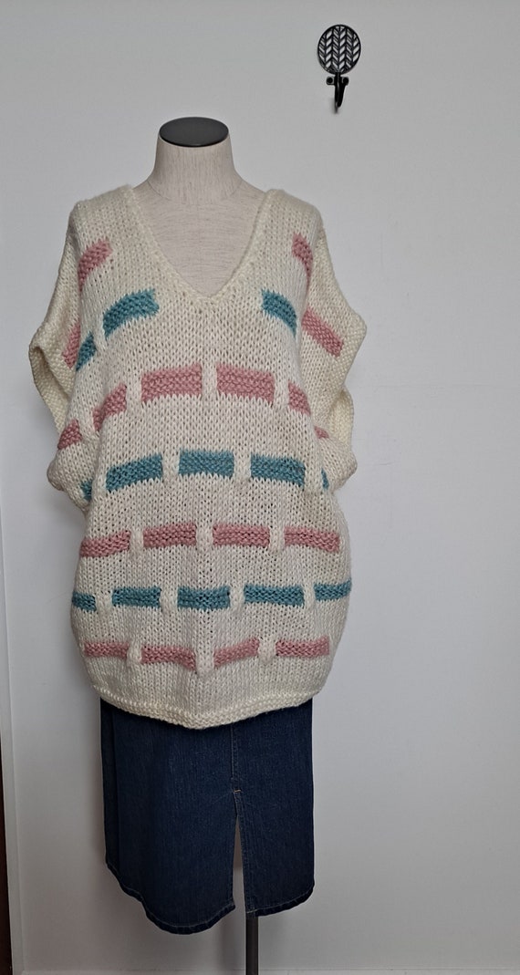 80s Oversized Sleeveless Cream Knit Sweater Top wo