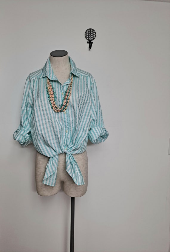 Vintage 80s Lightweight Striped Boxy Blouse women… - image 1