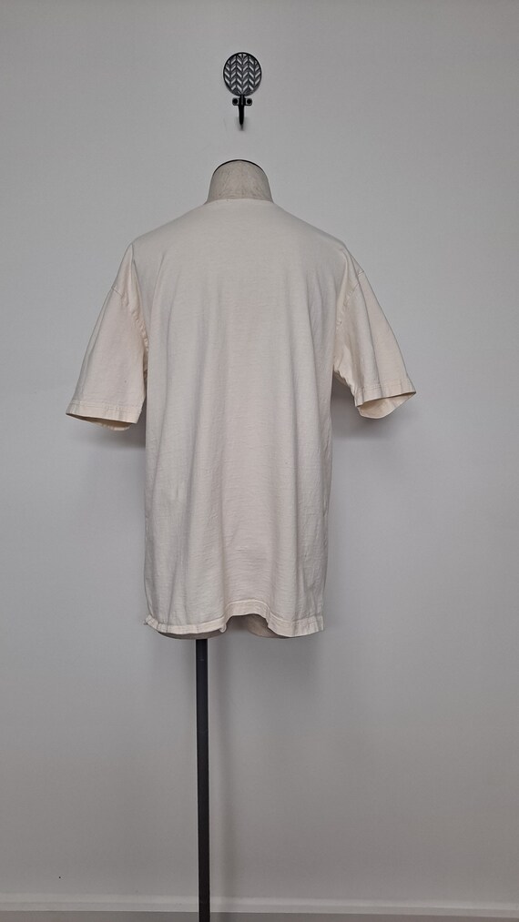 Vintage Creamy White Cotton Long Waist T Shirt wi… - image 4
