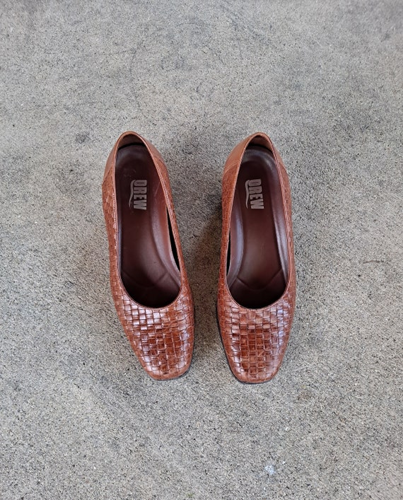 Vintage 90s Brown Woven Leather Slip On Heels wom… - image 8