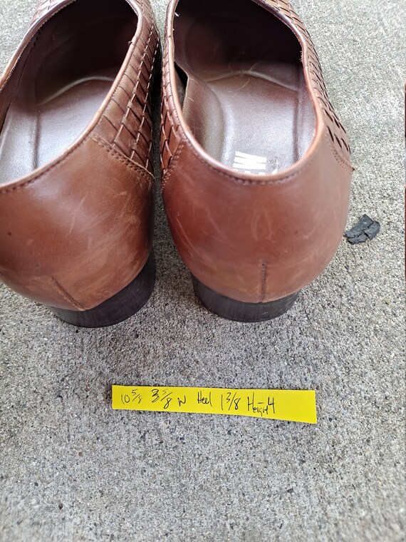 Vintage 90s Brown Woven Leather Slip On Heels wom… - image 3