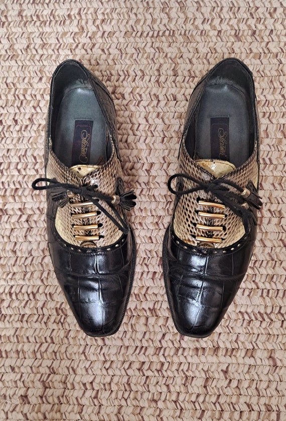 Vintage jaren 80 Duckie Snakeskin Lederen Reptielen Print Lace Up