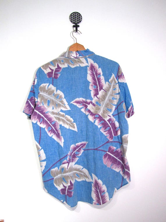 Vintage 80s Unisex Blue & Purple Floral Hawaiian … - image 3