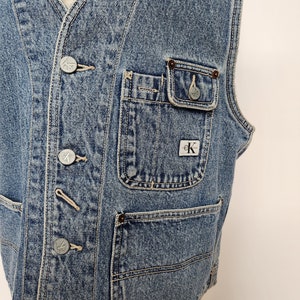 Vintage 90s Oversized Unisex CK Calvin Klein Grunge Reival Blue Button Up Denim Vest l xl biker vest grunge minimalist CK image 7