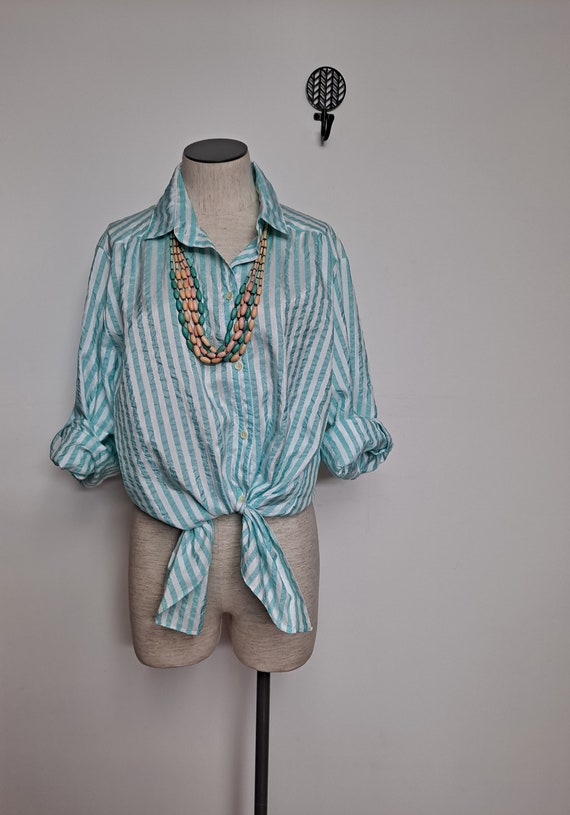 Vintage 80s Lightweight Striped Boxy Blouse women… - image 6