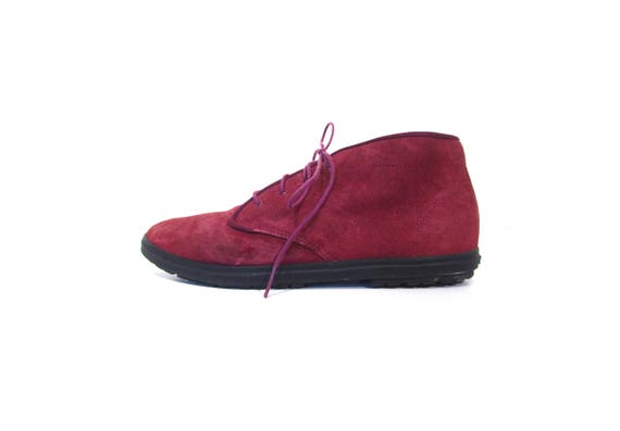 Vintage 80s Cranberry Suede Leather Lace Up Hi To… - image 1