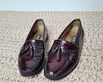 Vintage 90s BASS Cherrywood Brown Leather Tassel Loafers men 8.5 women 10 preppy classic Minimalist slip on loafers moonwalk Michael Jackson