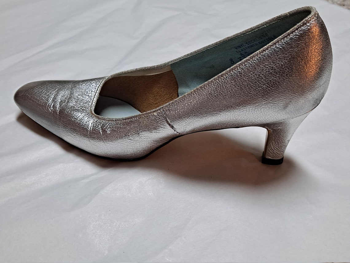 Vintage 60s Silver Mod High Heel Pumps women 7.5 8 Narrow Mad | Etsy
