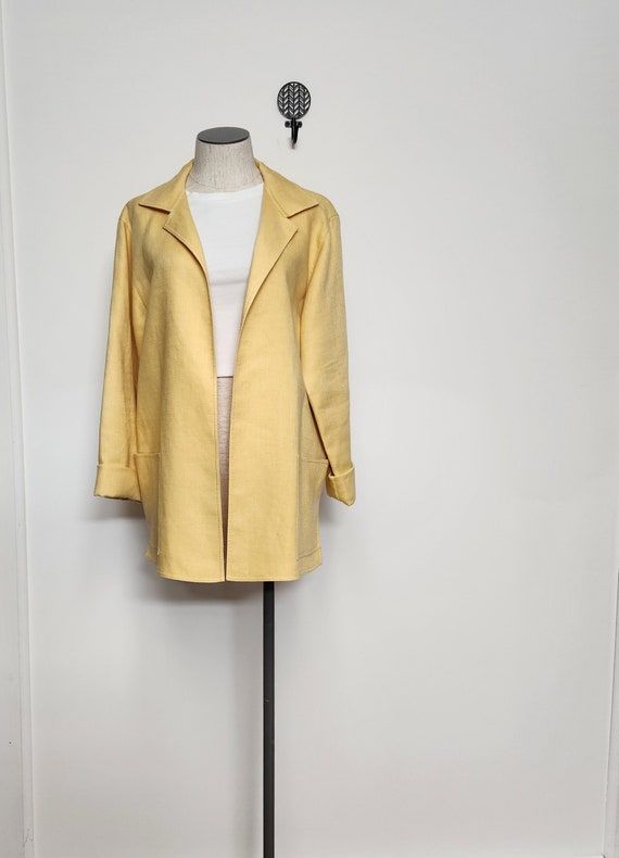 Vintage 90s Y2K  Yellow Minimalist Linen Jacket wo