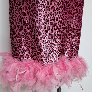 Vintage 90s Romy & Michelle Hot Pink Cheetah Print Pencil Skirt with Feather Trim women medium large disco skirt club kid raver image 3