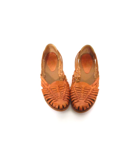 Items similar to Vintage 80s Honey Brown Woven Leather Huarache Sandal ...