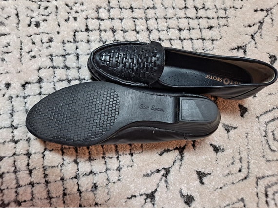 Vintage 80s Black Woven Leather Loafers women 7.5… - image 2