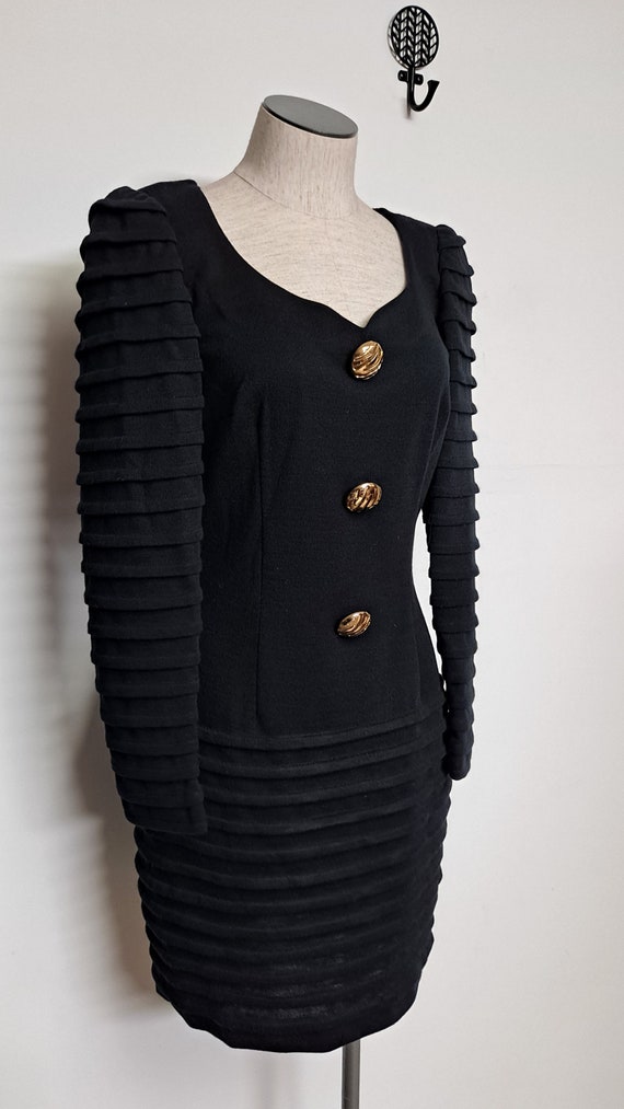 Vintage 80s Black Fitted Avant Garde Body Con Min… - image 7