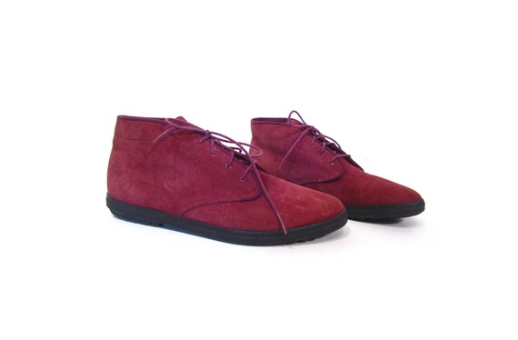 Vintage 80s Cranberry Suede Leather Lace Up Hi To… - image 3