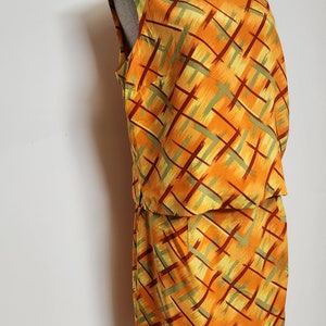 Vintage 90s Orange Abstract Two Piece Silk Tank Suit women Large summer tank skirt beach skirt Via Seta pearl buttons beachwear summer babe image 2