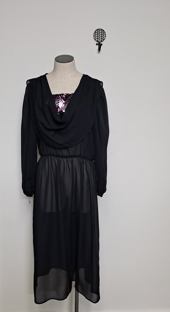 80s Sheer Black Cocktail Dress women medium large 