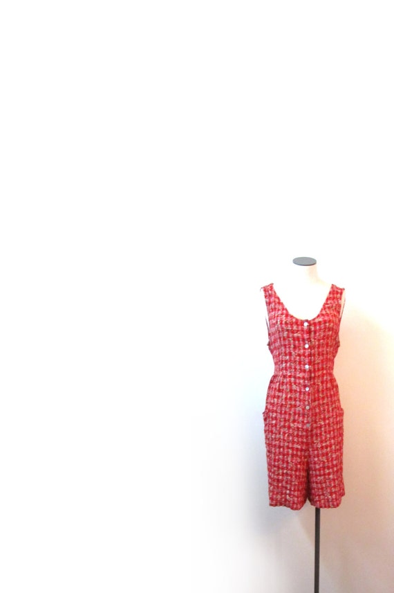 Vintage 90s Red Floral Checkered Grunge Boho Chic 