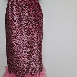 Vintage 90s Romy & Michelle Hot Pink Cheetah Print Pencil Skirt with Feather Trim women medium large disco skirt club kid raver image 4