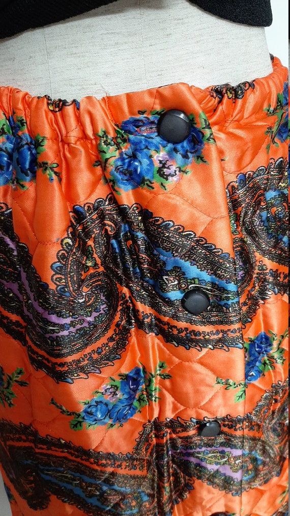 Vintage 60s Orange Floral Paisley Long Quilted Ma… - image 6
