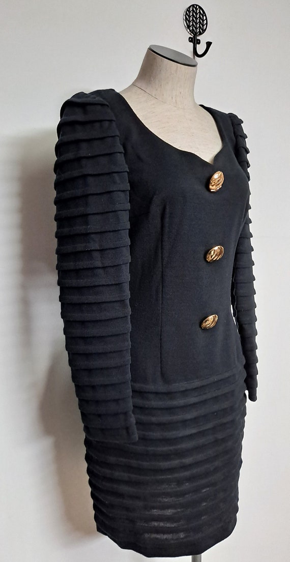 Vintage 80s Black Fitted Avant Garde Body Con Min… - image 4