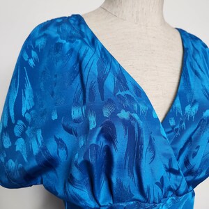 Vintage 80s CERULEAN Blue Flowy V Neck Day Dress s m cocktail dress deep v image 7