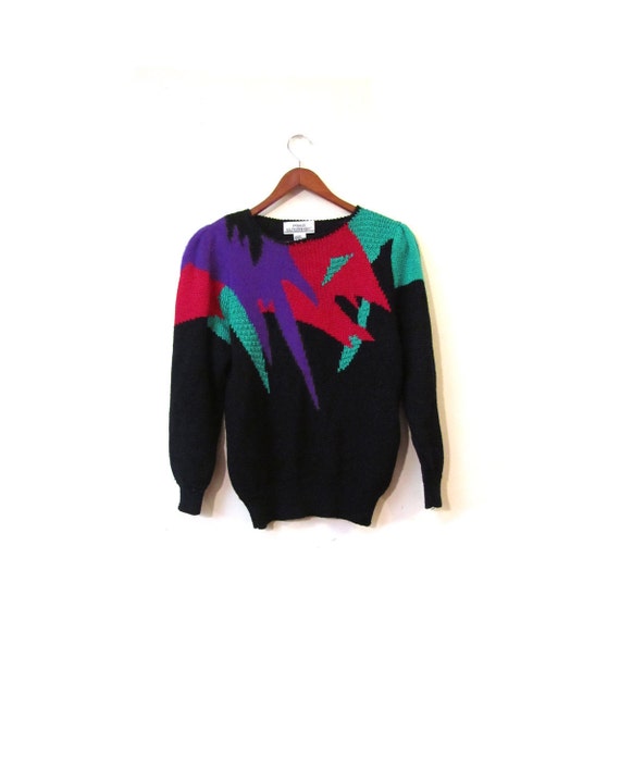 Items similar to Vintage 80s Knit NU WAVE Neon Sweater xs s m on Etsy