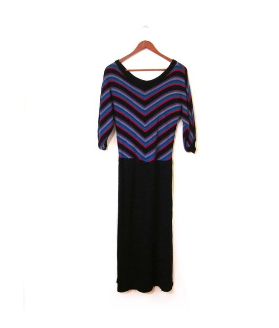 Vintage 70s CHEVRON Striped V Neck Knit Dress s m… - image 5