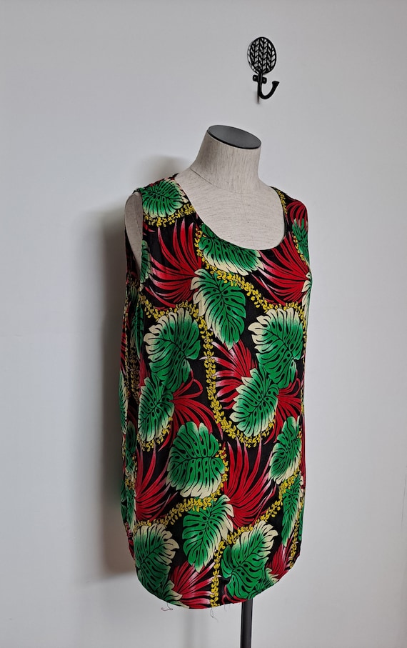 Vintage 90s Monstera Palm Leaf Plant Lady Rayon Ta