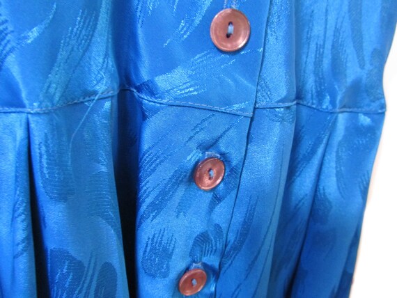 Vintage 80s CERULEAN Blue Flowy V Neck Day Dress … - image 5