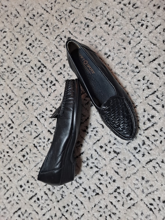 Vintage 80s Black Woven Leather Loafers women 7.5… - image 4