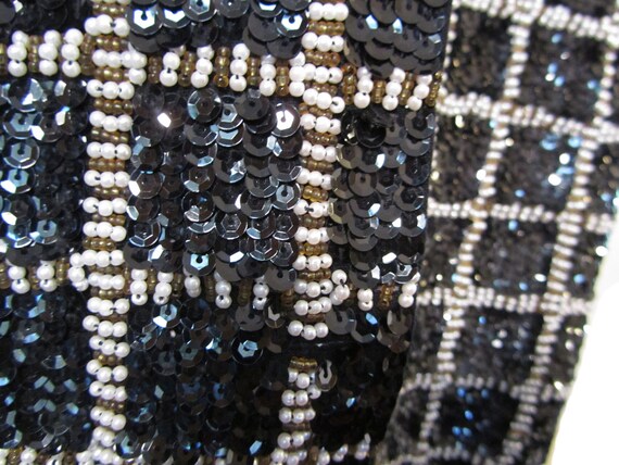 Vintage 80s Black and Silver Sequined and Beaded … - image 2