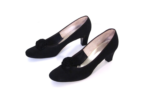 Vintage 50s COCKTAIL HOUR Black Floral Toe Dress Heels Women 9 - Etsy