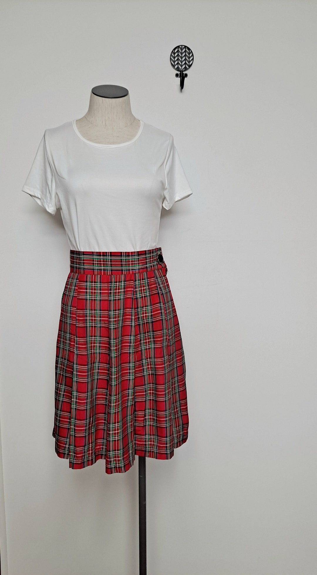 90s Plaid Red Pleated Mini Skirt Women Xs Small Preppy Tartan Christmas