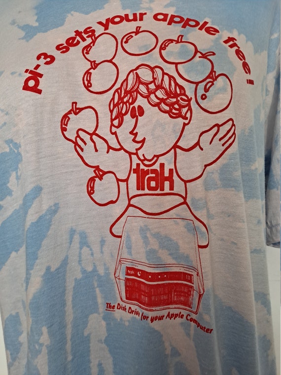 Vintage 80s Baby Blue Tye Dye Apple Mac Promo T S… - image 4