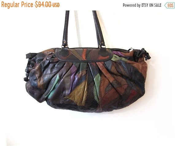 Vintage 80s Oversized EARTHEN Patchwork Leather B