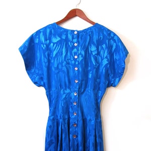 Vintage 80s CERULEAN Blue Flowy V Neck Day Dress s m cocktail dress deep v image 4