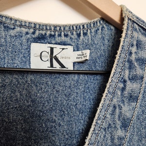 Vintage 90s Oversized Unisex CK Calvin Klein Grunge Reival Blue Button Up Denim Vest l xl biker vest grunge minimalist CK image 5