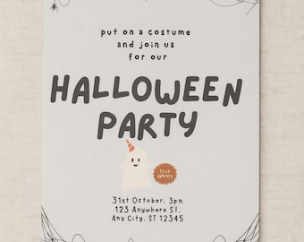 Halloween Party Invitation | Cute Ghost Costume Party Invite | Editable Digital Download Template