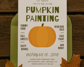 Invitation de fête de peinture de citrouille | Invitation au festival d'automne | Modèle imprimable d'événement d'automne