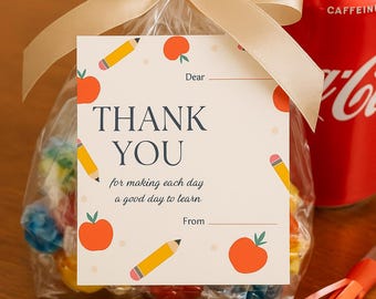 Bearbeitbarer Lehrer Geschenkanhänger | Thank You Leckerlibeutel Etikett (Digitaler Download)