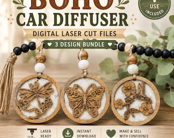 Boho Car Diffuser SVG Bundle | Butterfly, Dragonfly & Hummingbird Laser Cut Files | Glowforge, LightBurn, xTool | DXF, LBRN2 |Commercial Use