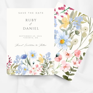 Garden Wedding Save the Date, Wildflower Wedding Invitation Template, Watercolor Floral Invite, Whimsical Garden Flowers, Save the Date, A1